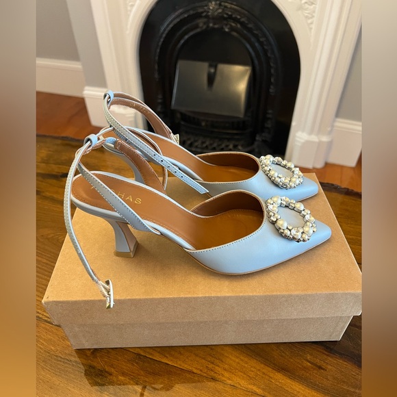 ALOHAS Cinderella Crystal Baby Blue Leather Pumps Heels Size 37 - Picture 9 of 14